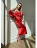 Sexy Satin Back Slit Party Dress With Removable Sleeves Sexy Satin Back Slit Party Dress With Removable Sleeves